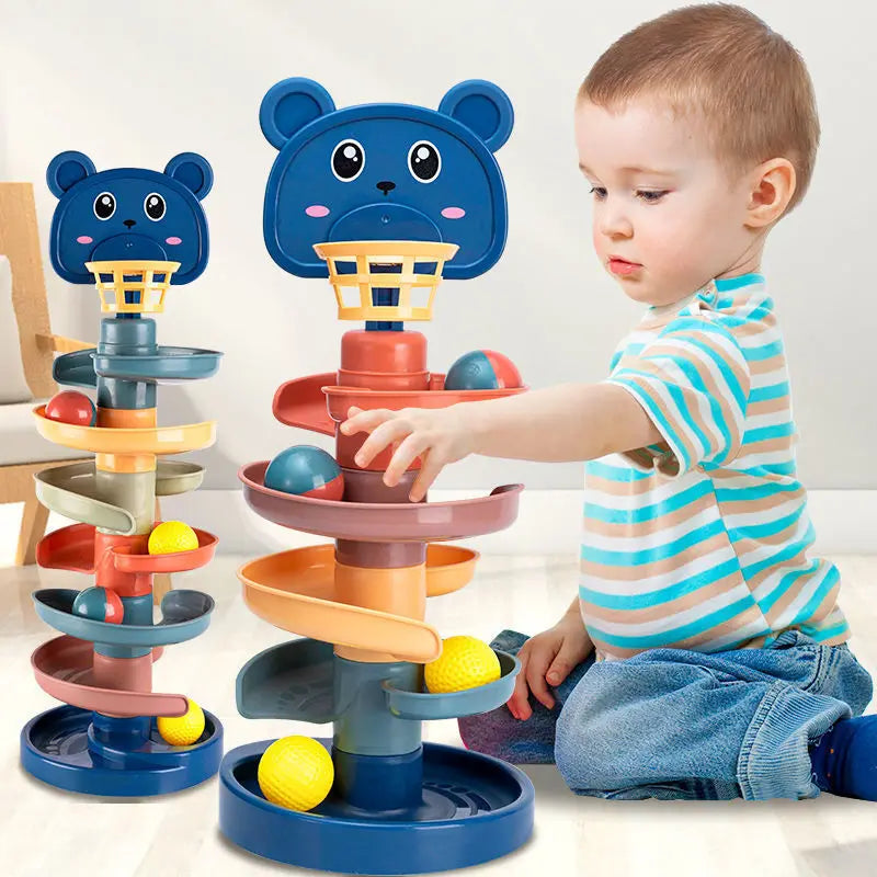 2-7 Ebenen Kugelbahn-Turm aus stapelbaren Schichten – Frühförderungsspielzeug für Babys, drehbare Bahn, pädagogisches Stapelspielzeug als Geschenk für Kinder