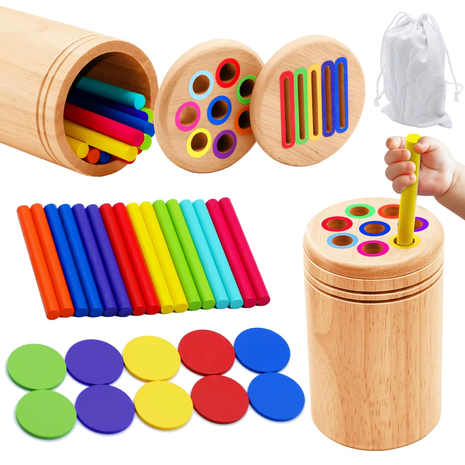 Montessori-Holzspielzeug: Farb-Sortierung, Feinmotorik, Formen-Matching, sensorisches Spiel und pädagogisches Puzzle für Kleinkinder
